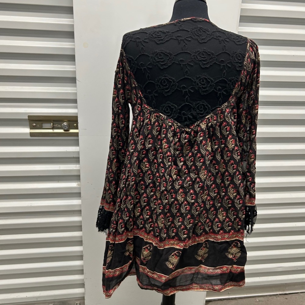Free People Urban Outfitters Nomad Printed Floral Chiffon Black Combo Dress - Picture 10 of 11